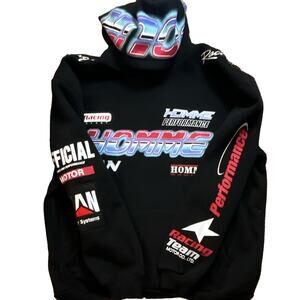 Boohoo MAN Men's Black Racing Graphic Print Pullover Hoodie Pockets Size M